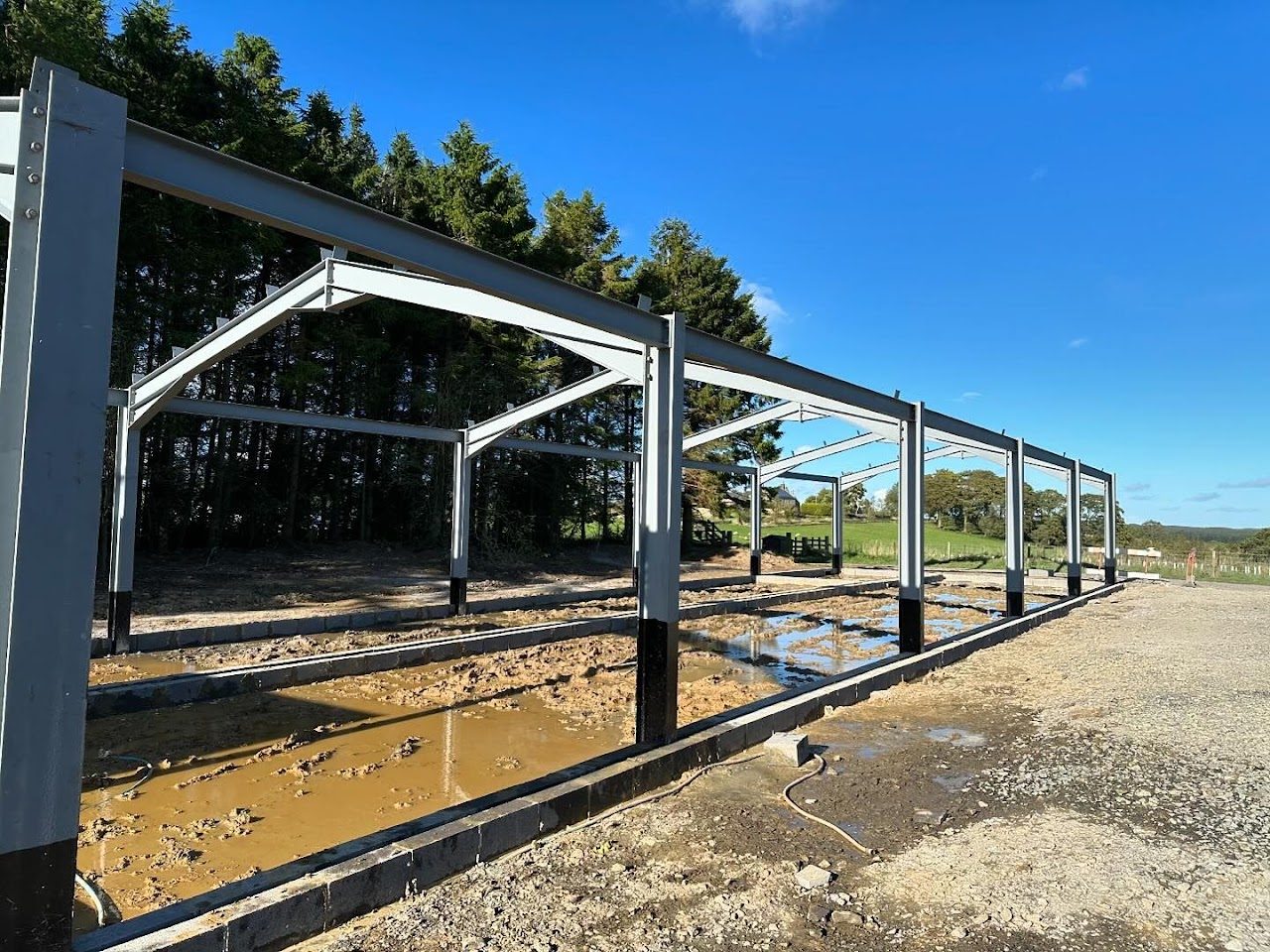 A steel frame going up on a commercial new-build site