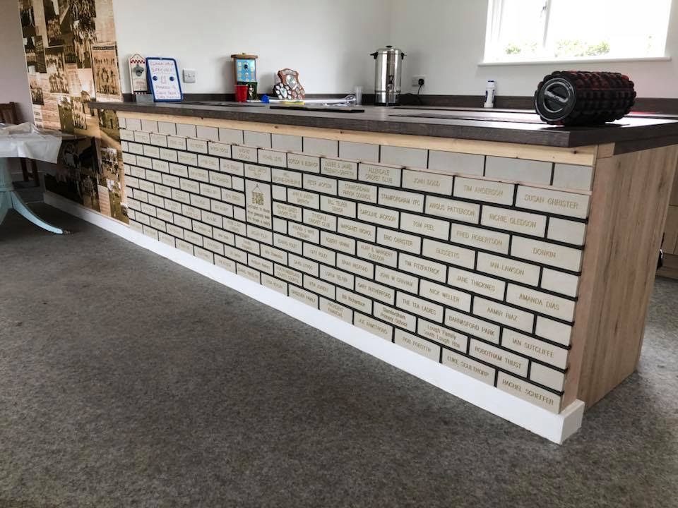 An interior counter clad in brick slips
